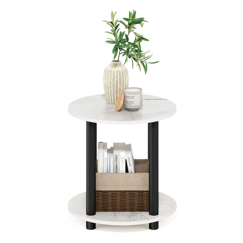 2-Tier Round End Table, Marble White