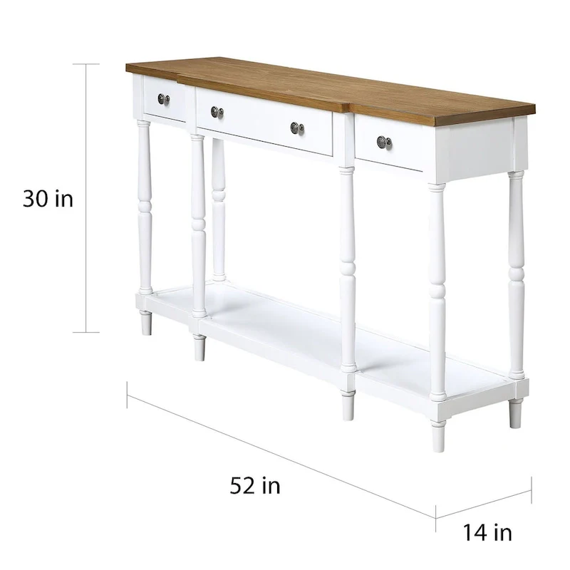 3-Drawer Console Table with Shelf - Rubberwood