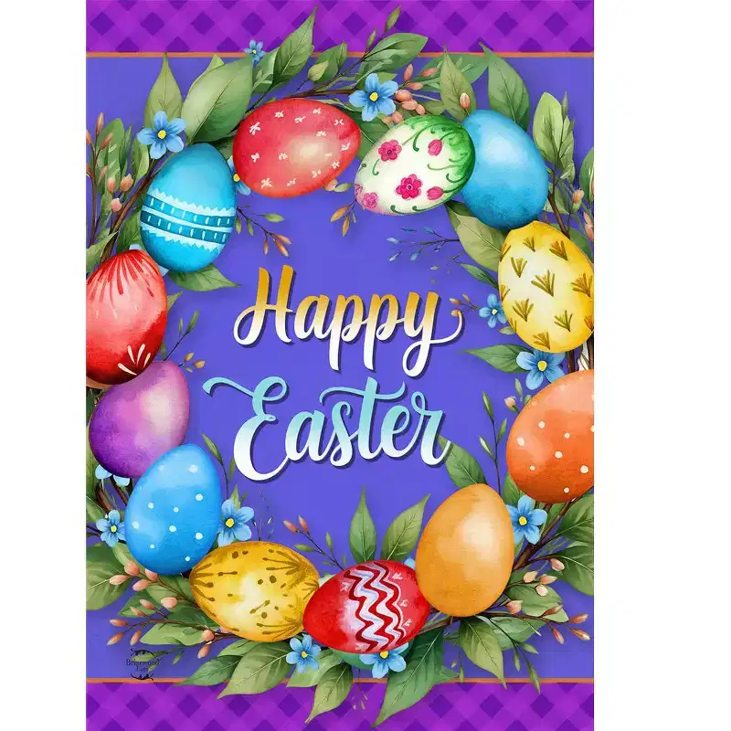 Briarwood Lane House Flag 40x28 For Outdoor Colorful Easter Wreath For Easter House Flag