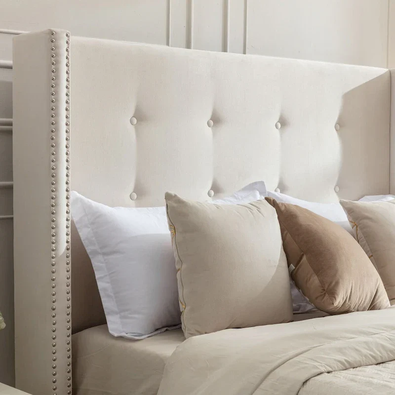 CUSchoice 54 High Headboard Upholstered Queen/King Bed (No Box Spring Needed)