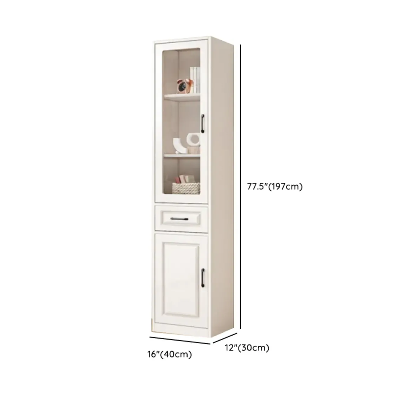 Rectangular White Wood Vertical Display Bookcase with Drawers