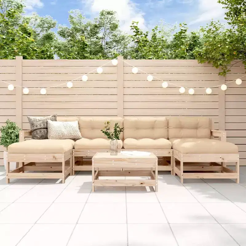 vidaXL Patio Lounge Set with Cushions Outdoor Furniture Set 7 Piece Solid Wood