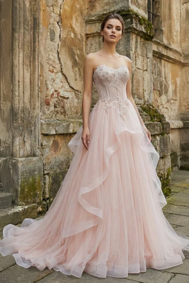 Light Blue Beaded Long Prom Dress