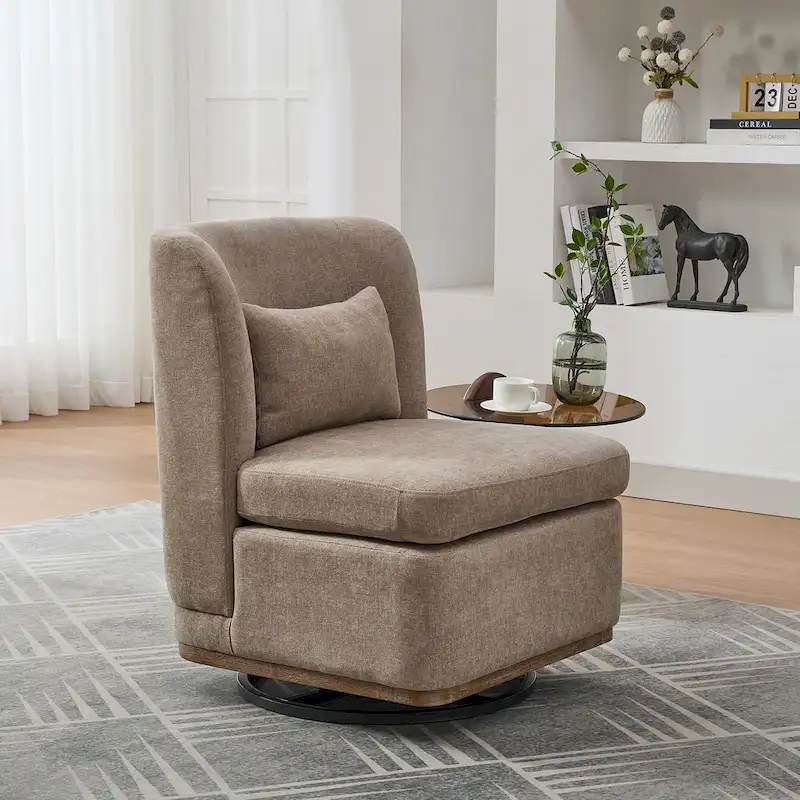 25 Seat Wide Chenille Office Accent Chair with 360 Swivel Metal Base