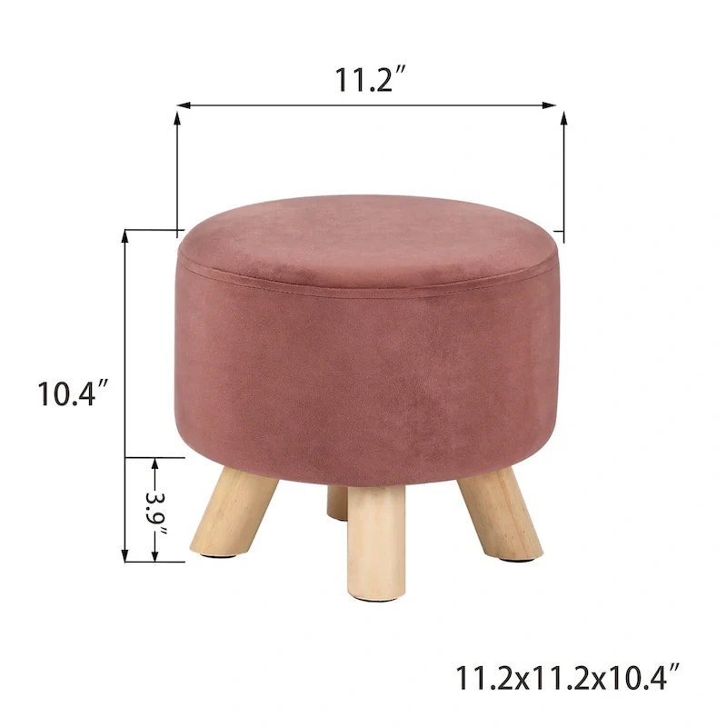 Adeco Round Ottoman Velvet Foot Rest Stool with Non-Skid Legs