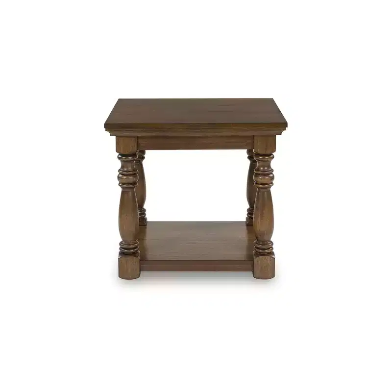 Signature Design by Ashley Sturlayne Traditional Rectangular End Table - Two-Tier Side Table with Decorative Posts, Brown