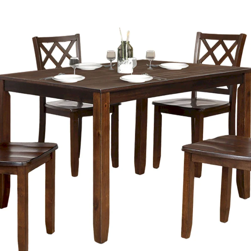 5 Piece Dining Table Set 4 Cross Back Chairs Cherry Brown Solid Wood