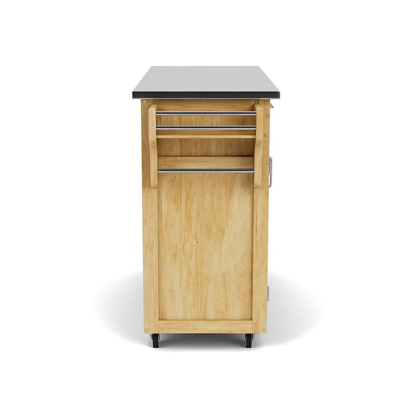 Natural Wood Mobile Kitchen Cart with Stainless Steel Top