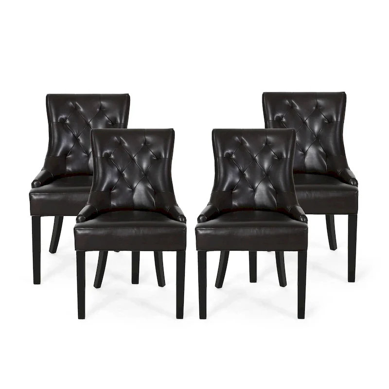 Brown & Espresso Contemporary Tufted Dining Chair, Set of 4