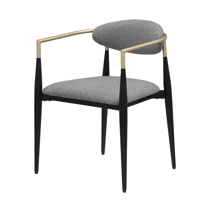 Exis Dining Armchair Set of 2, Modern Gray Fabric, Sleek Black Metal