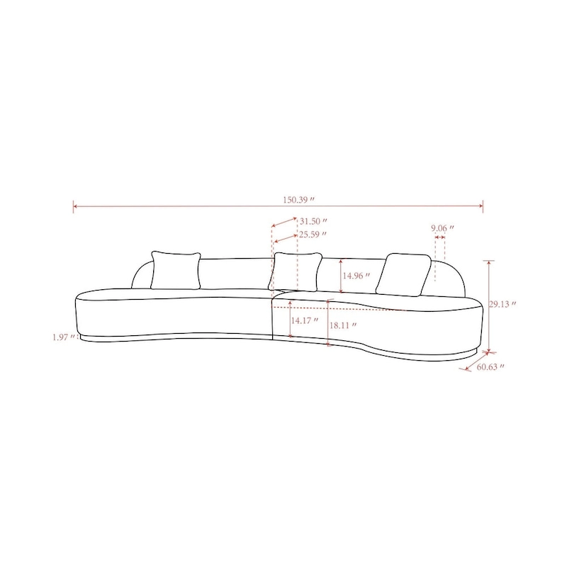Pasargad Home Simona Curved Sofa with 3 Pillow Included