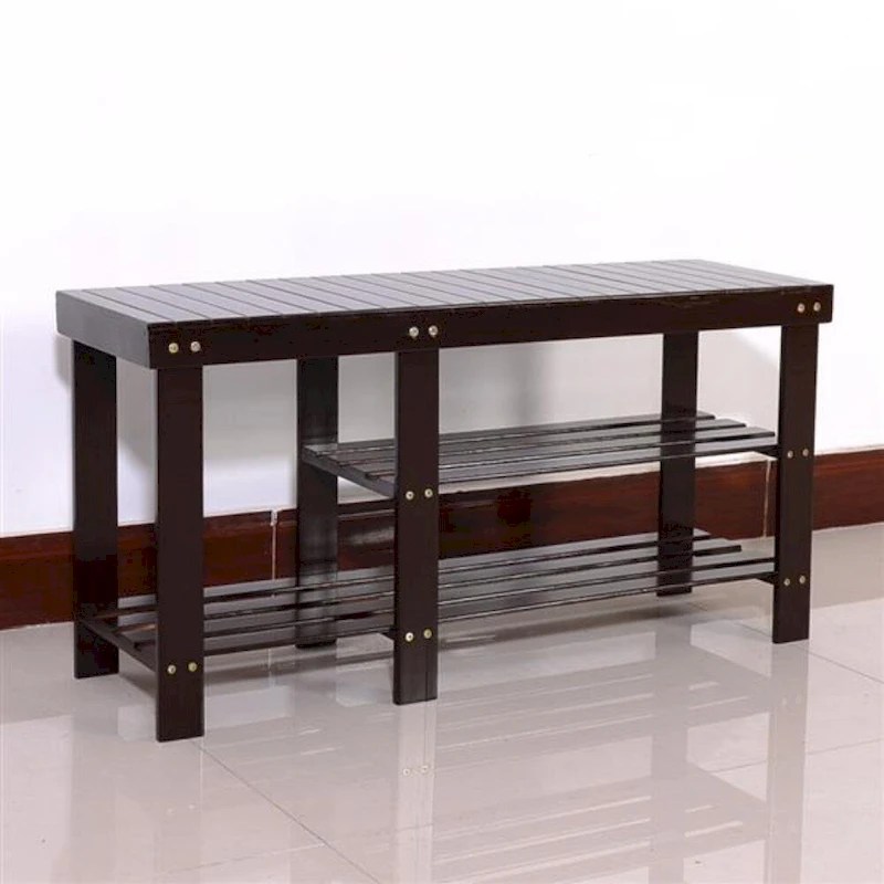 90cm Strip Type Bamboo Stool Shoe Rack with Boots Compartment Coffee - 35.43 x 11.02 x 17.72