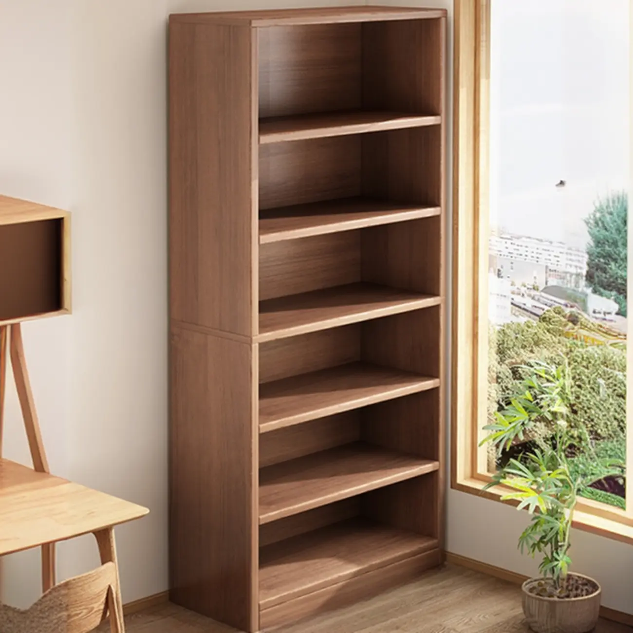 Brown Vertical Multi Tier Closed Back Wood Bookshelves