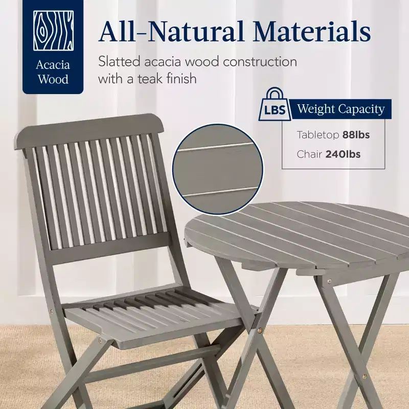 Best Choice Products 3-Piece Acacia Wood Bistro Set, Folding Patio Furniture w/ 2 Chairs, Table