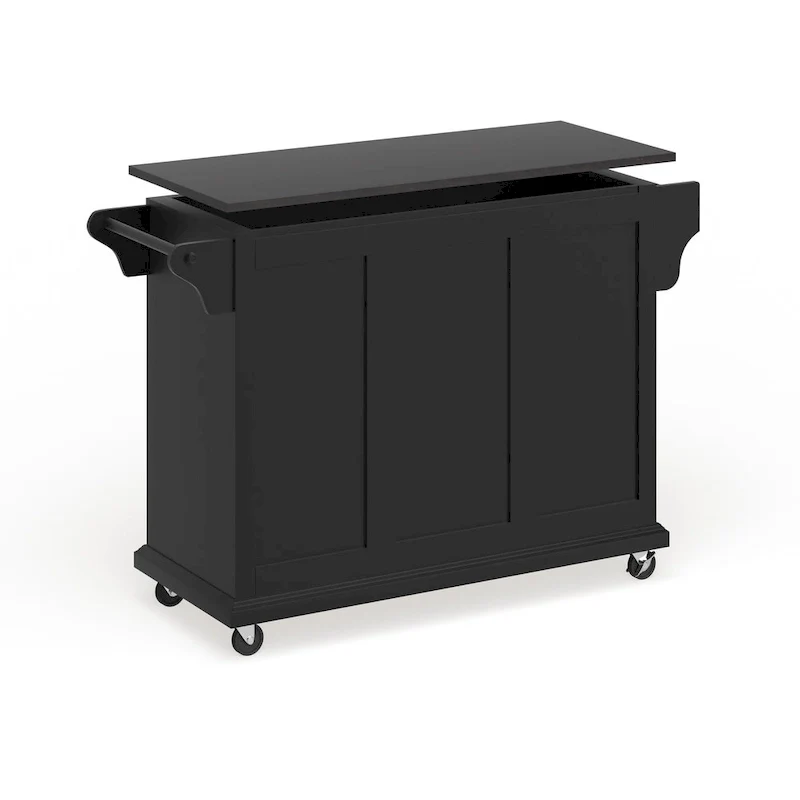 Black Wood Kitchen Cart/ Island with Solid Black Granite Top - 18d x 51.5w x 36h