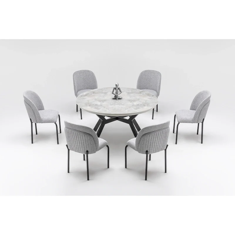 Zirz 7-Piece Extendable Round Dining Table And 6 Dining Chair With Metal Leg Set