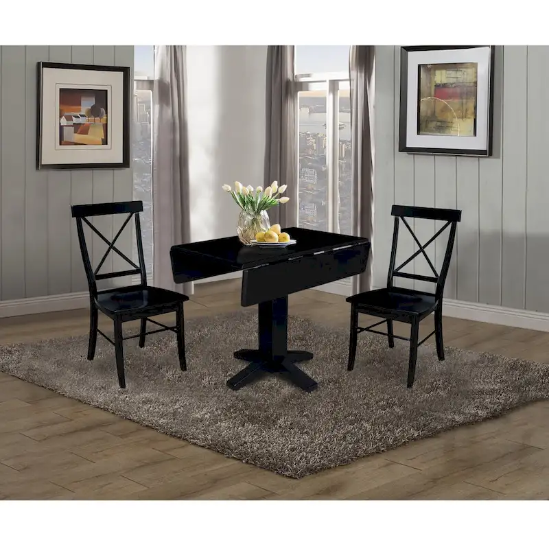 36  Solid Wood Square Dual Drop Leaf Dining Table with 2 Dining Chairs