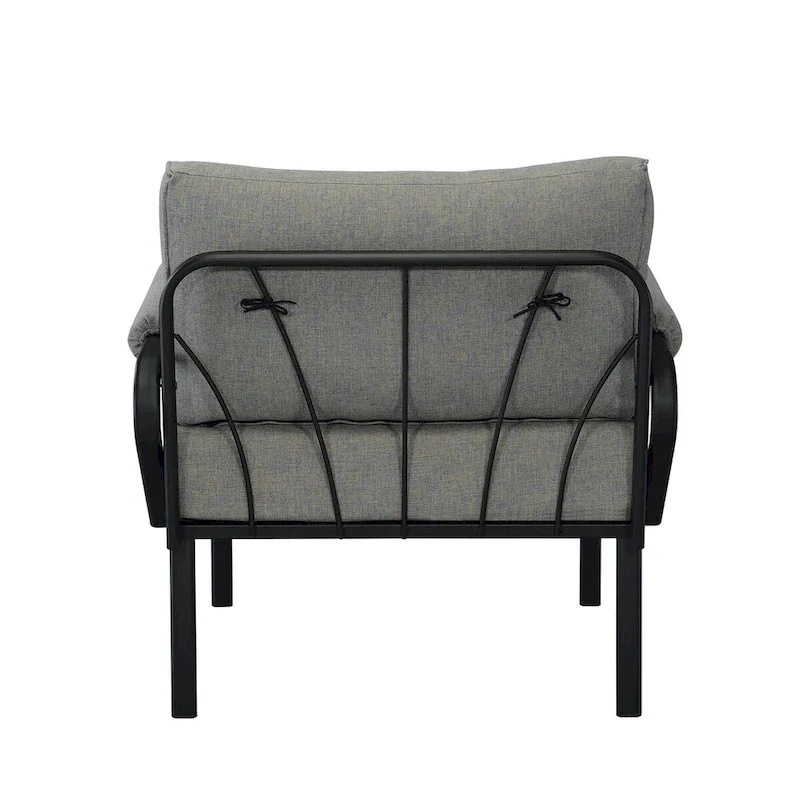 Patio Furniture Set: Armless Chair, Arm Chair, and Ottoman in Gray Fabric & Black Finish