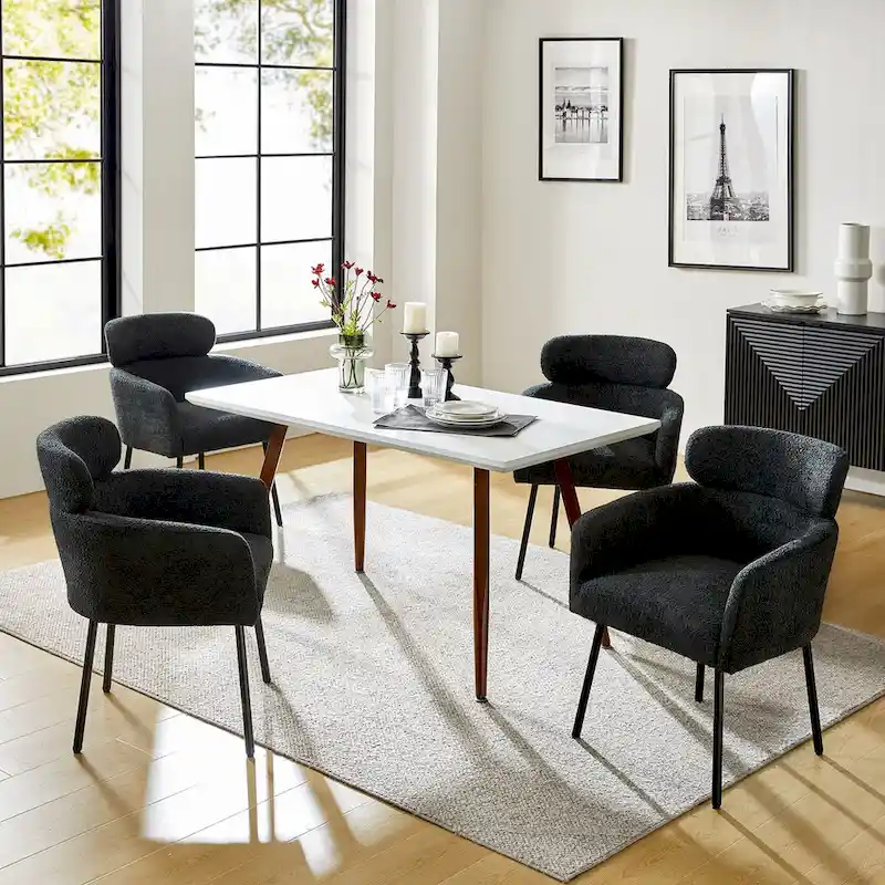Amos Modern Boucle Dining Chair with Adjustment Feet Set of 4 by HULALA HOME