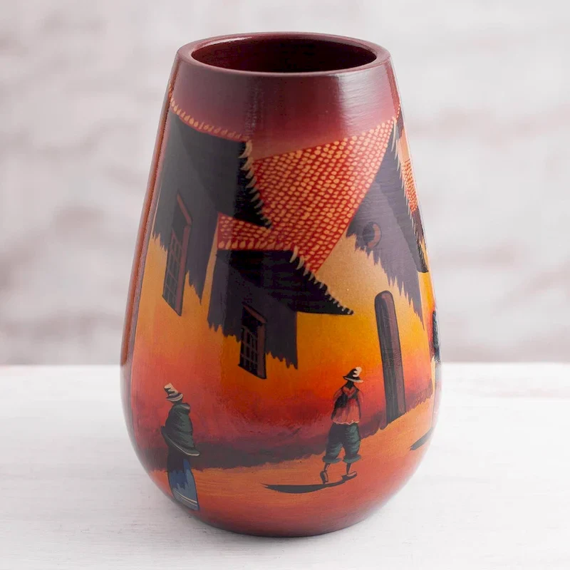 Ceramic vase, 'The Streets of Cuzco'