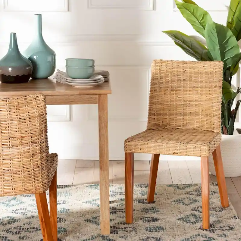 Honey Kubu Rattan & Mahogany Wood Wingback Dining Chair – 1-Person