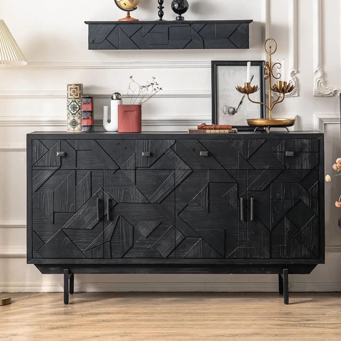 Rectangular Black Parlor Accent Cabinet with Straight Legs