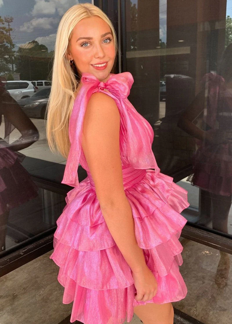 Trendy A-Line Tiered Homecoming Dress with Bow