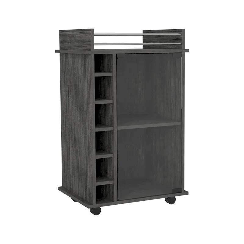Rolling Bar Cart with Wine Rack, 2 Shelves & Locking Casters