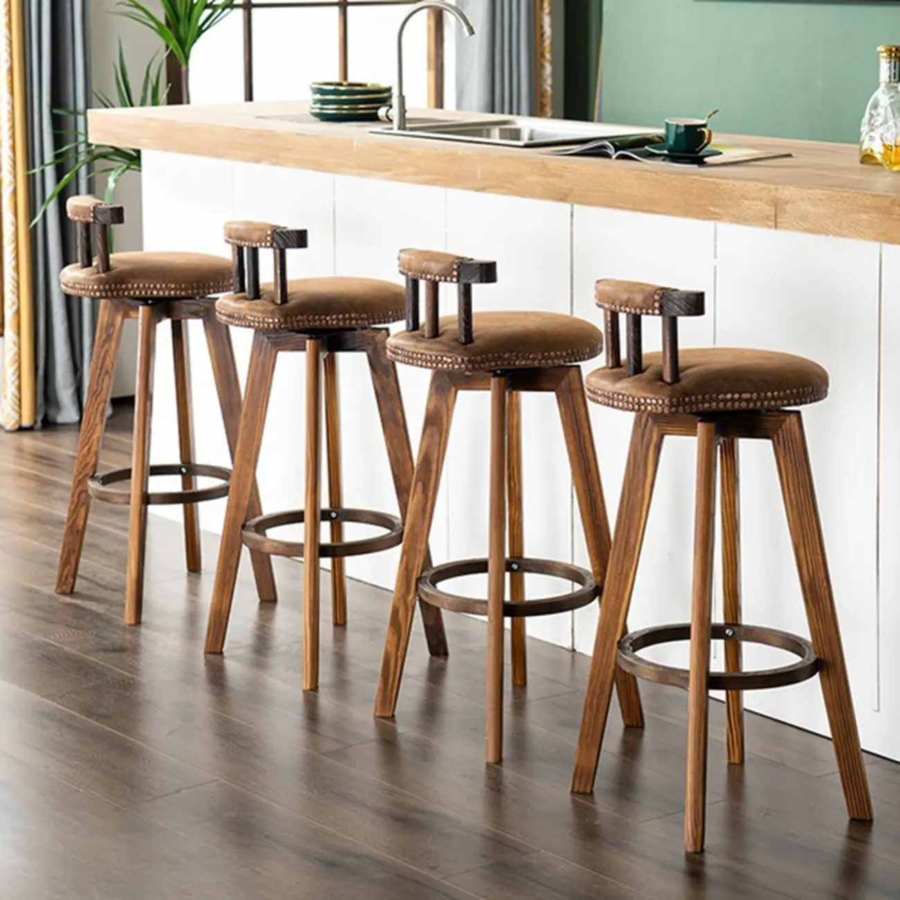 Bar Height Swivel Leather Modern Bar Stools