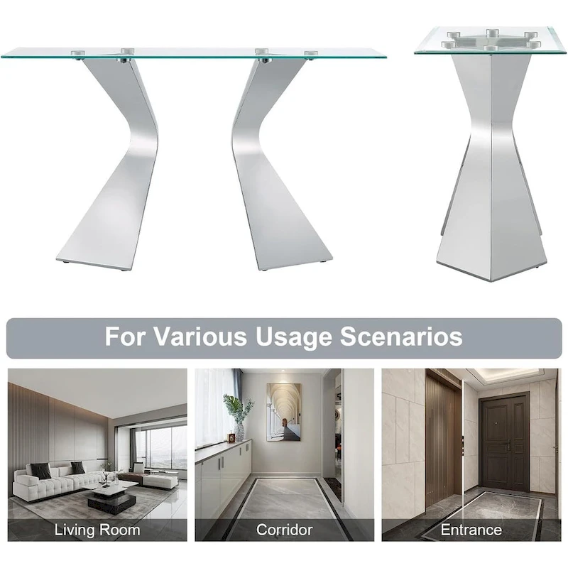 Luxury 51 inch Console Table Rectangular Sofa Entryway Console Table with Rectangle Tempered Glass Top and Metal Legs