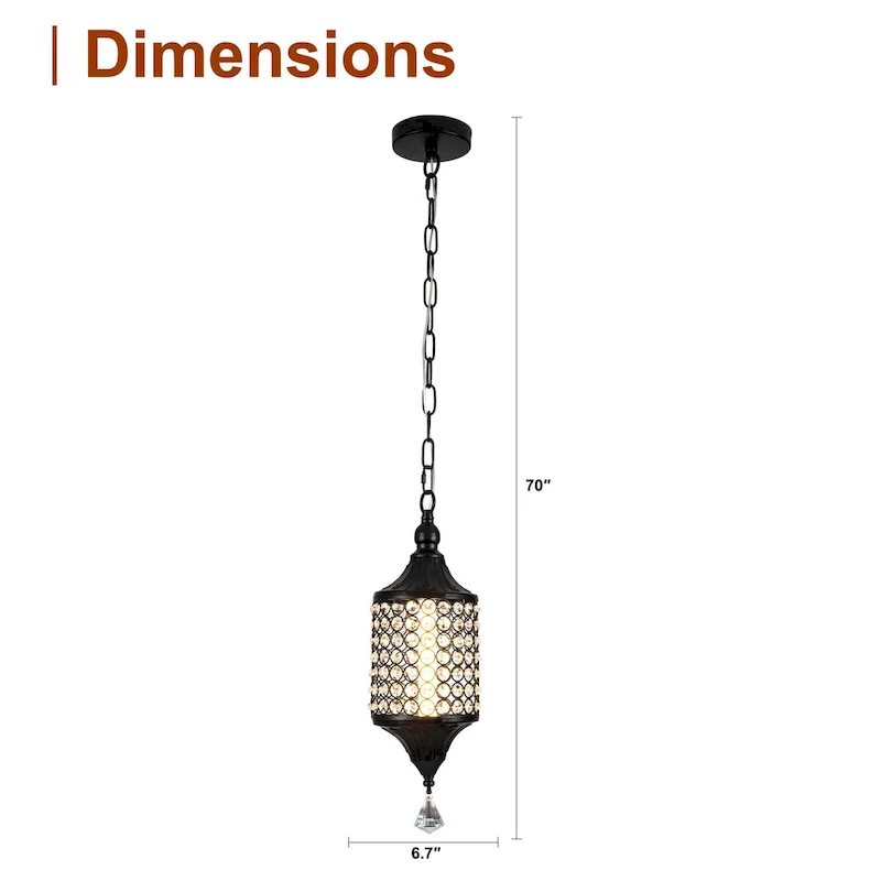 CurveCurio 7  Classic Crystal Pendant w Dimmable LED Light, Adjustable Hanging Chain up to 70 inches