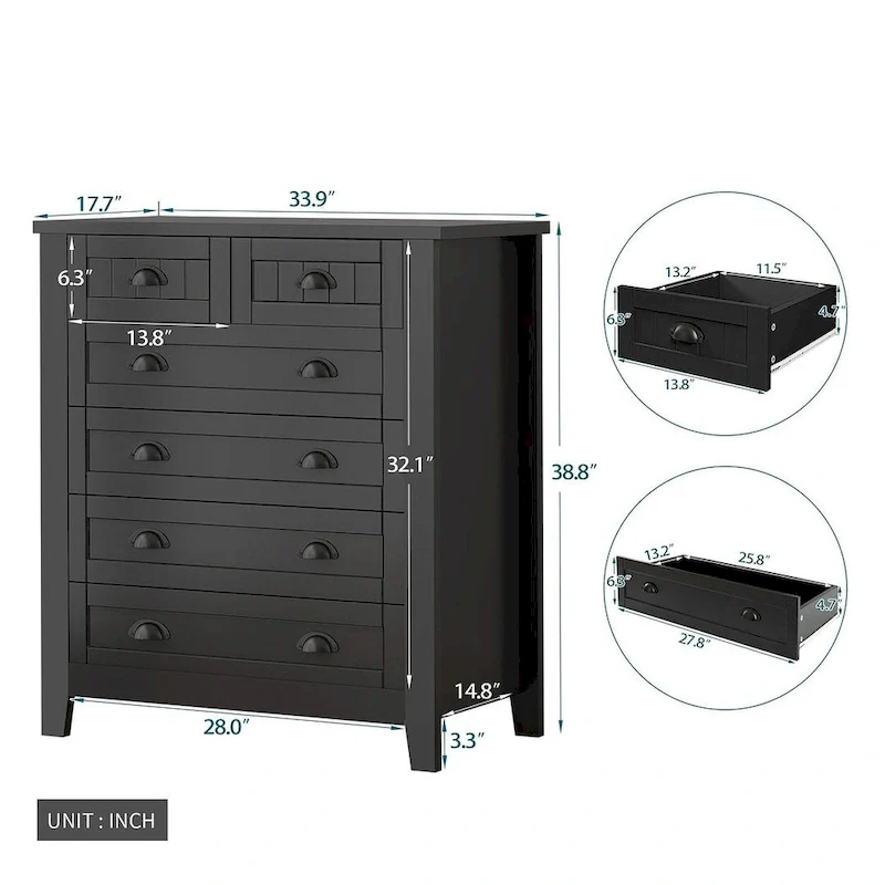Modern Drawer Dresser with Solid Wood Frame and Retro Shell Handle