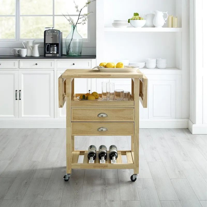 Bristol Double Drop Leaf Kitchen Cart Natural - 15.13d x 45w x 35.25h