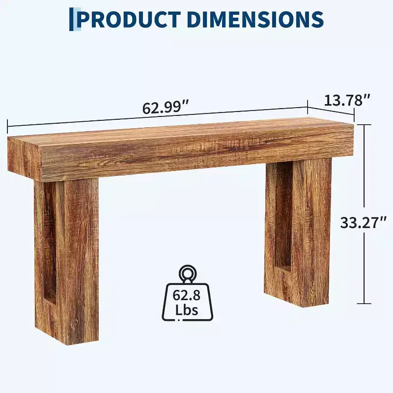 Acekool 63 Inch Long Console Table for Entryway, Narrow Sofa Table Behind Couch, Farmhouse Industrial Oak Accent, Brown
