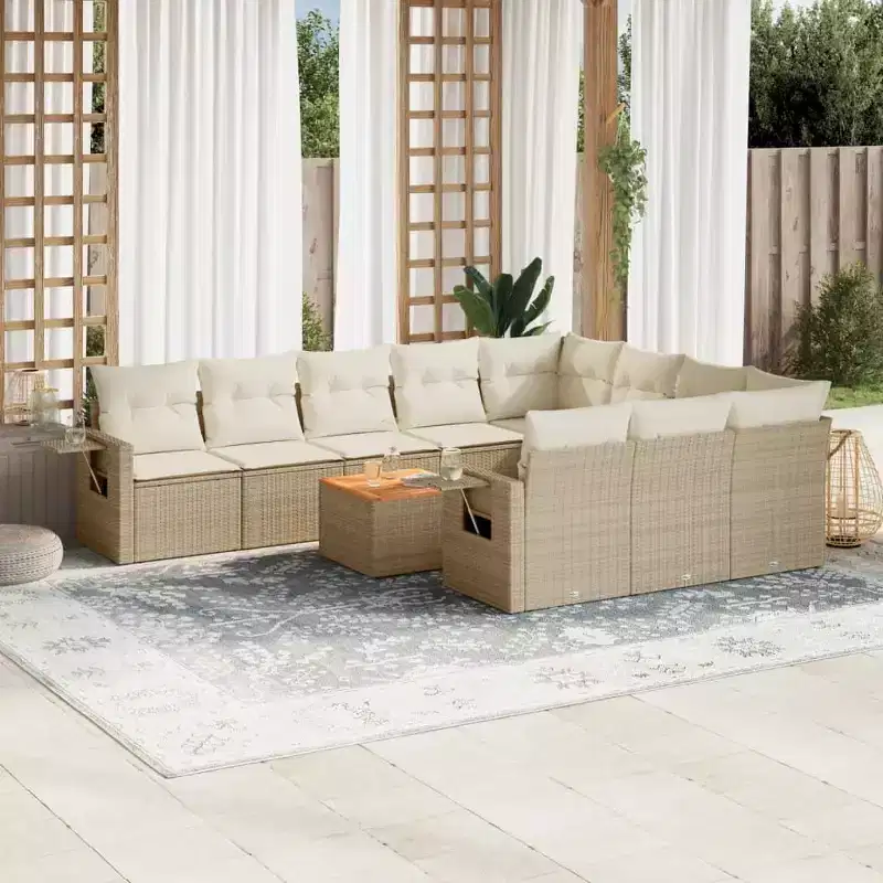 vidaXL 11 Piece Patio Sofa Set with Cushions Beige Poly Rattan