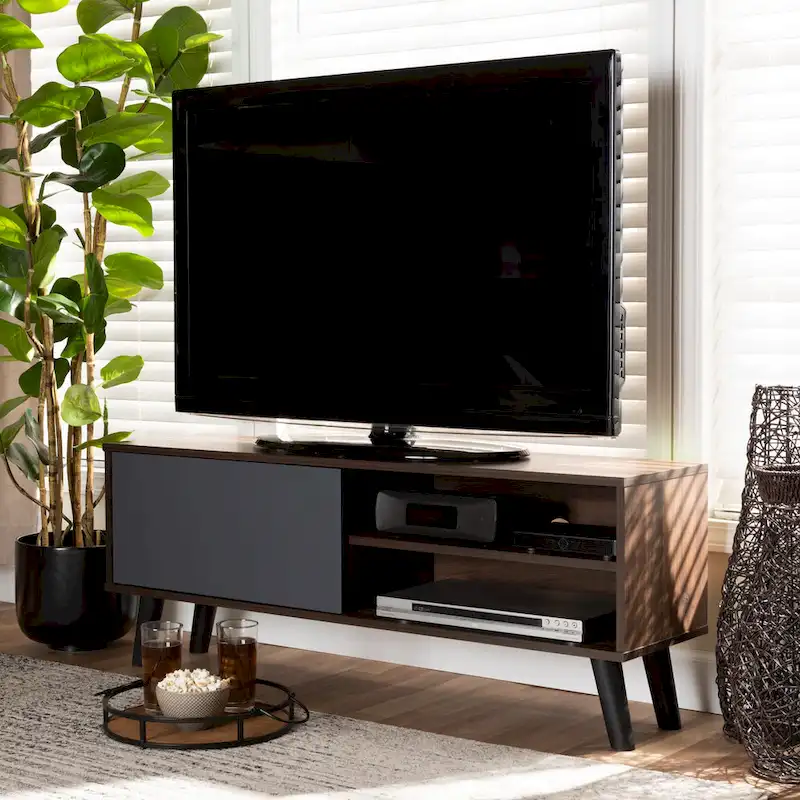 Grey & Walnut Brown Two-Tone Modern TV Stand