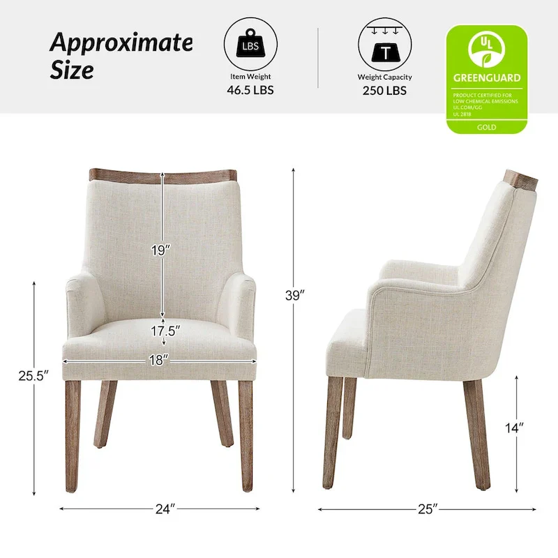 Farmhouse Upholstered Solid Wood Dining Chair Set of 2