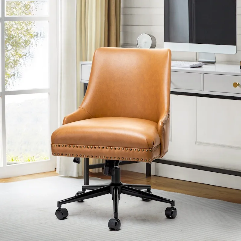 Faux Leather Task Chair with Arms and Nailhead Trim