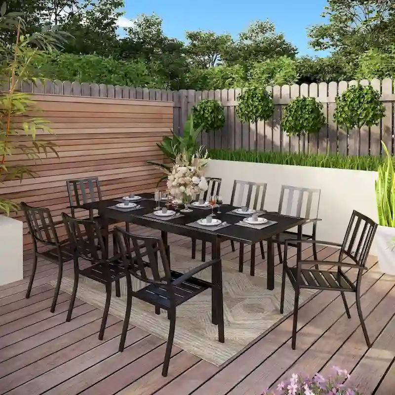 MAISON ARTS Outdoor Patio Dining Set, 6/8 Metal Stackable Chairs and 1 Rectangular Expandable Table