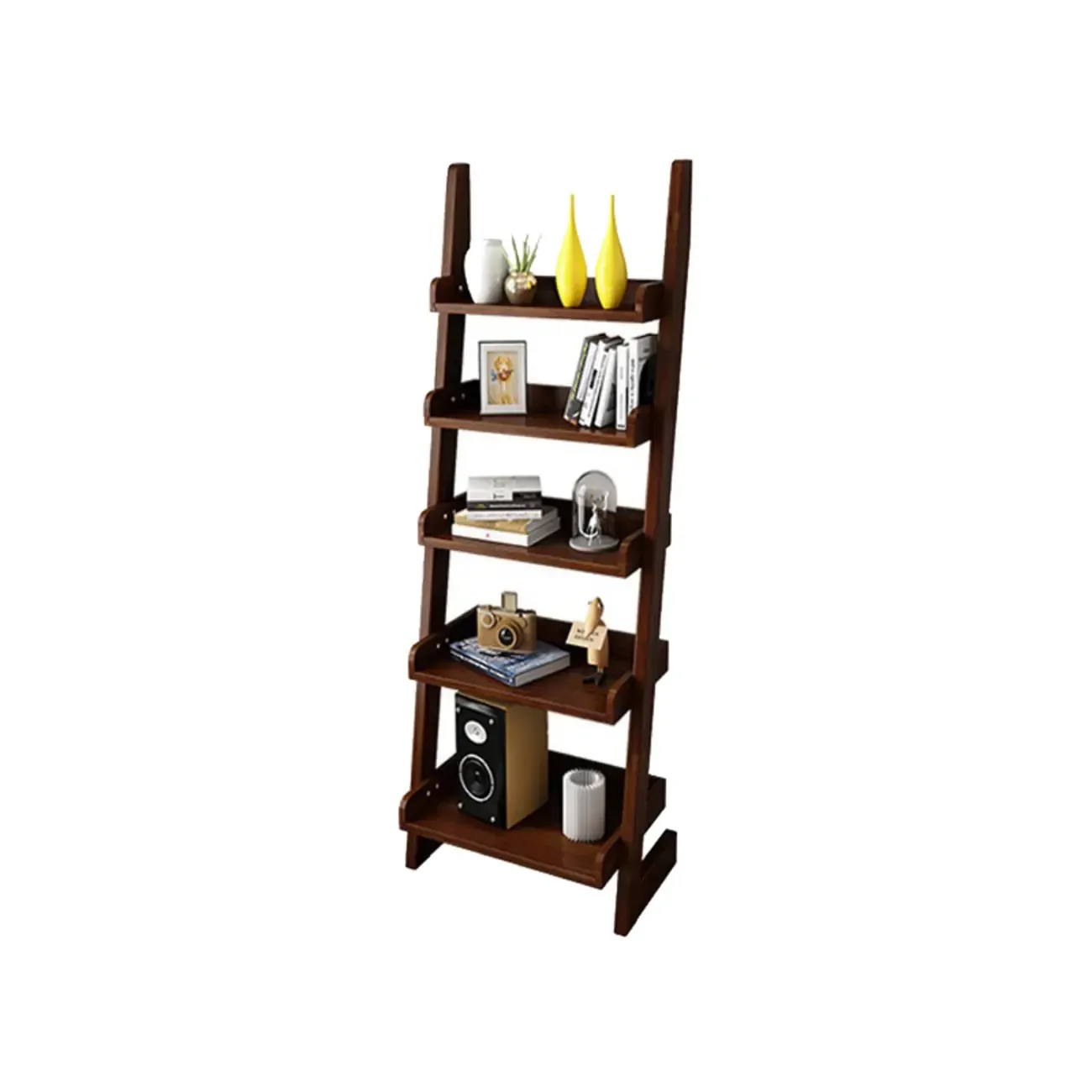 Narrow Modern Solid Wood 5-Tier Open Ladder Bookcase