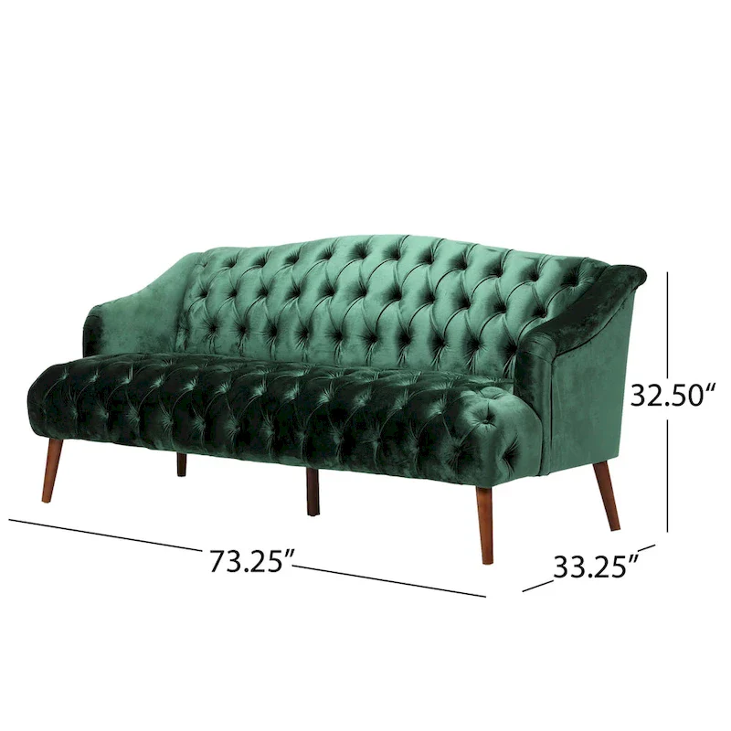 Modern 73.25 Button Tufted 3-Seater Sofa with Birch Legs