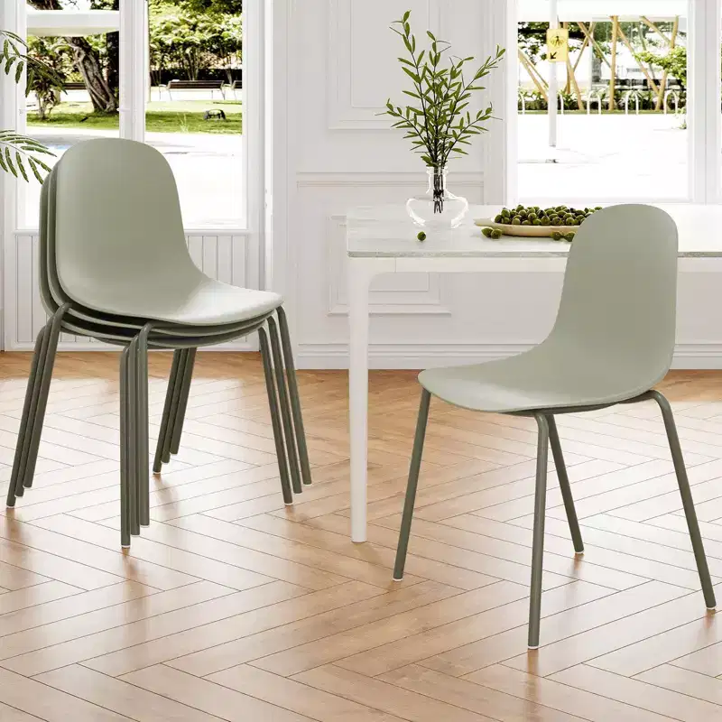 Okak Modern Dining Chairs Set of 4 with Metal Legs, Stackable Dining Chairs with Plastic Seat, Dining Room Chairs for Indoor or Outdoor, Green