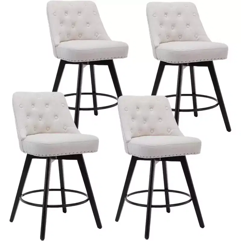 Wooden Dining Chairs Set of 4, Modern Swivel Bar Stools with Back and Wood Legs, Upholstered Barstools Bar Chair for Kitchen Island Home Bar