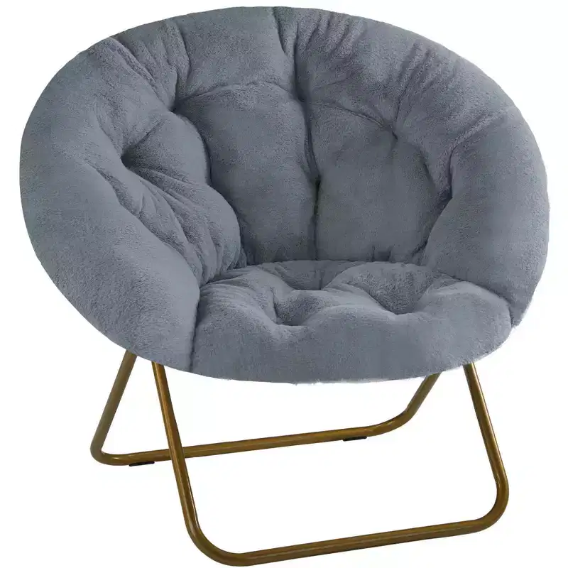 Zeus & Ruta Comfortable Faux Fur Disc Accent Chair - Adult-Size for Bedroom & Living Room