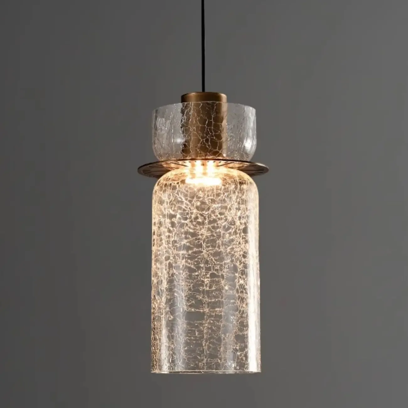 Modern Brass Metal Crackle Glass Warm LED Pendant Light