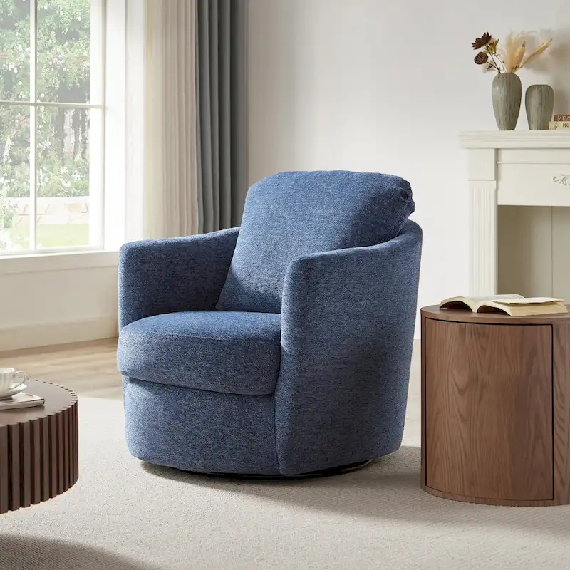 Modern Comfortable Corduroy Fabric Swivel Barrel Accent Chair