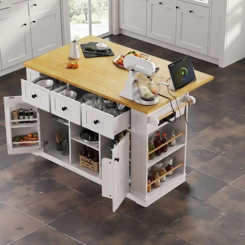 Frost 53inch Large Kitchen Island with Drop Leaf