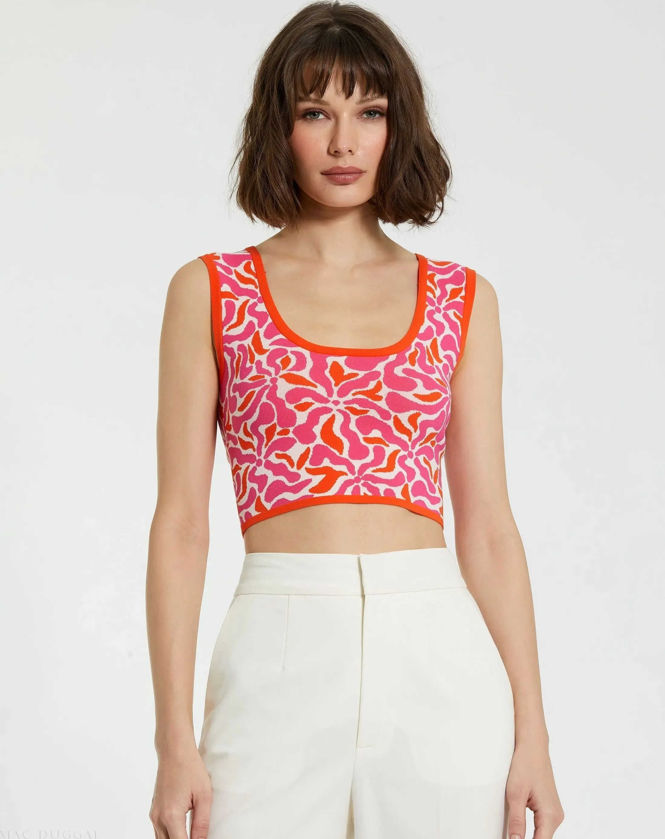 Multicolor Sleeveless Floral Knit Cropped Tank Top - FINAL SALE