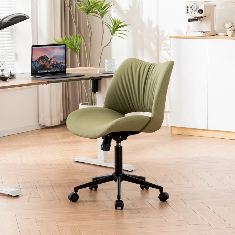 Leather Swivel Office Chair with Wheels - Armless