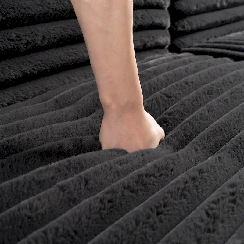 110 Faux Fur Cloud 3-Seater sat L-Shaped Sectional Sofa with Two Included Throw Pillows